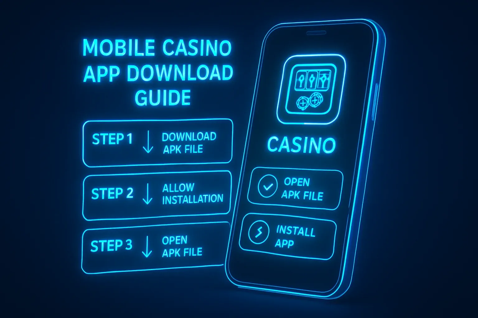 Step-by-step infographic showing Android phone APK casino app installation