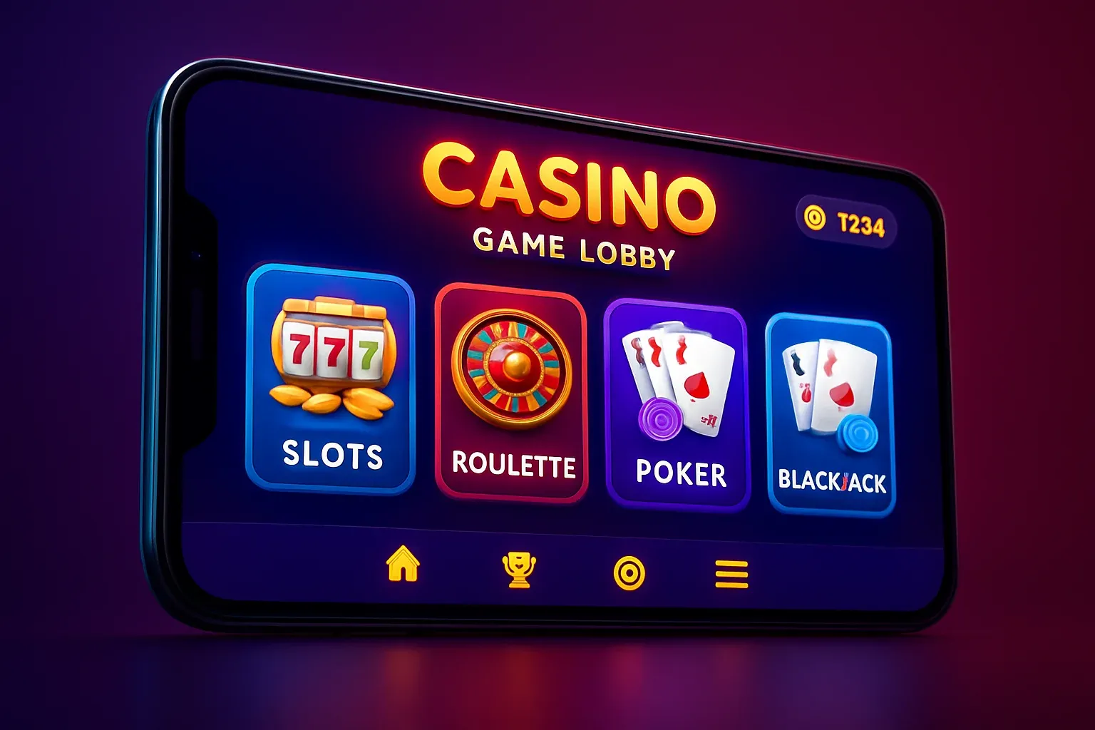 Android smartphone mockup showing casino mobile app game lobby interface